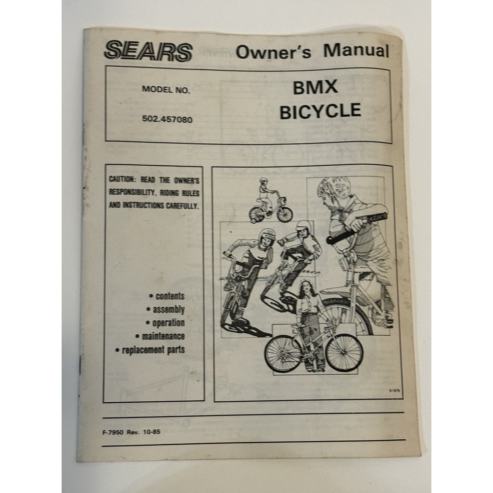Sears Owner's Manual BMX Bicycle 502.457080 Vintage 70's‎ Or 80's